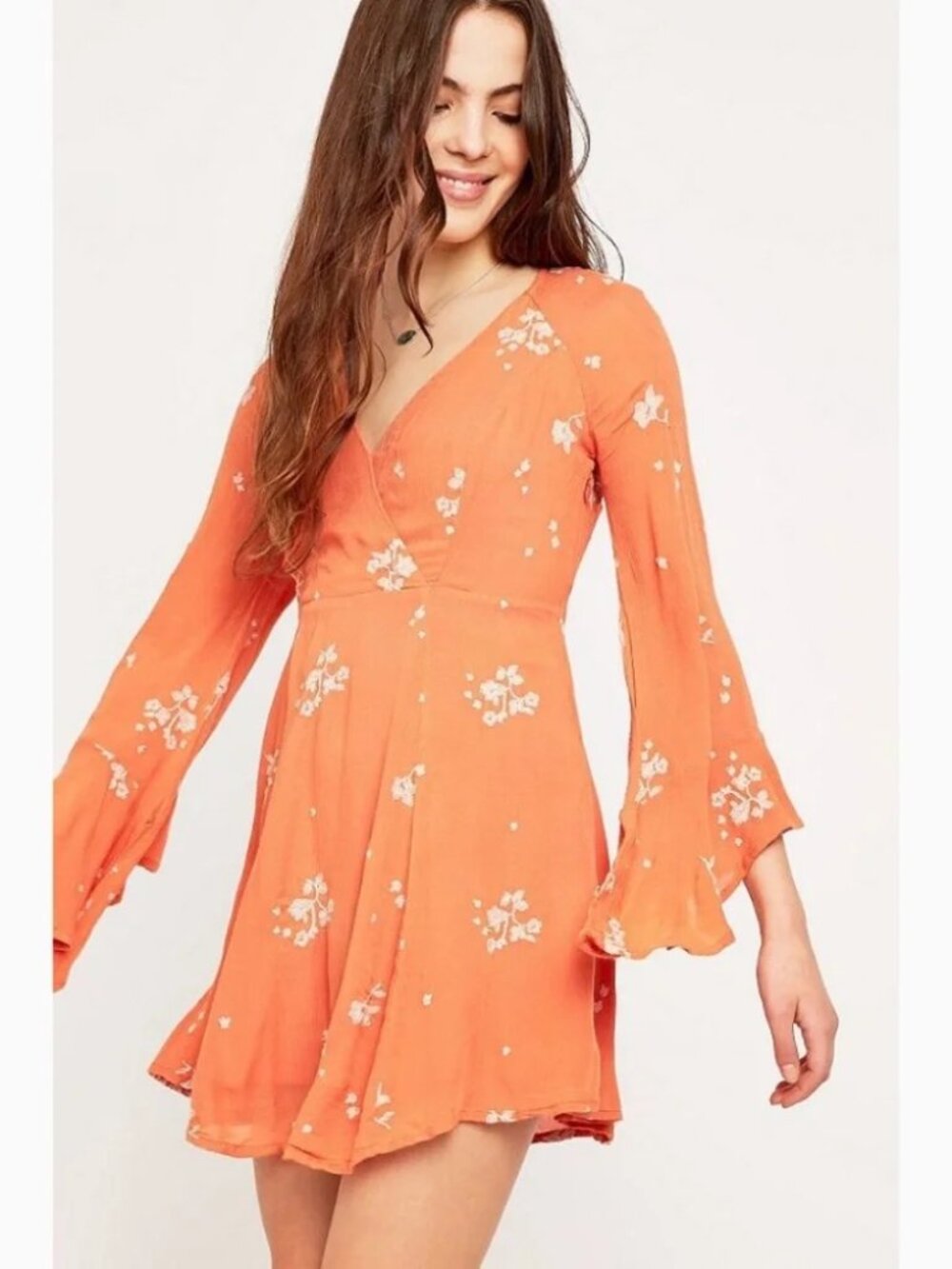 FREE PEOPLE Jasmine Embroidered Peach Mini Dress 4